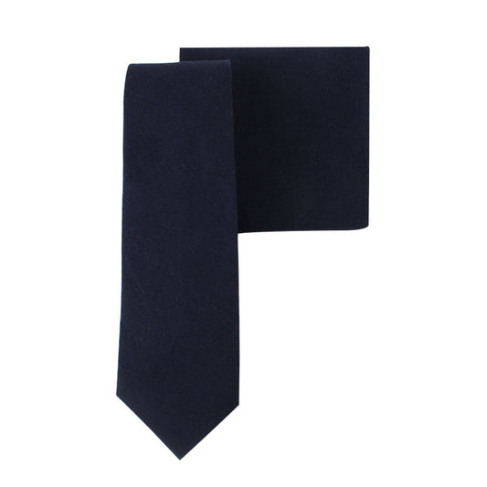 Navy Cotton Business Tie & Pocket Square Set